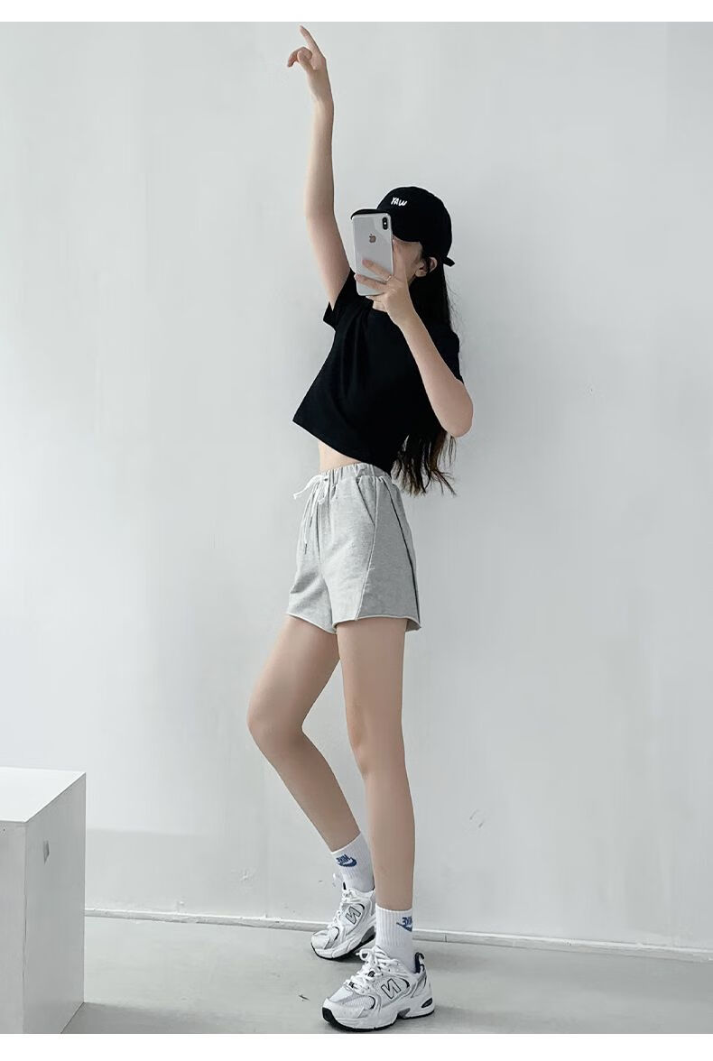 女生夏季衣服露肚子爵士风漏肚子女上衣短袖t恤短款美式圆领高腰显bm