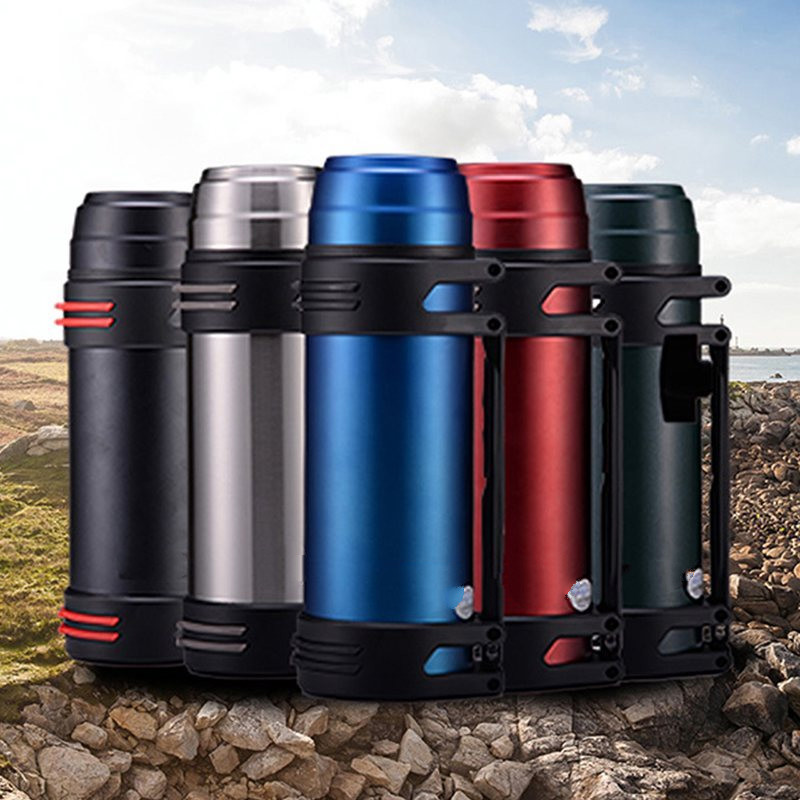 大号车载保温壶不锈钢真空保温杯户外旅行热水瓶 本色2000ml 杯刷