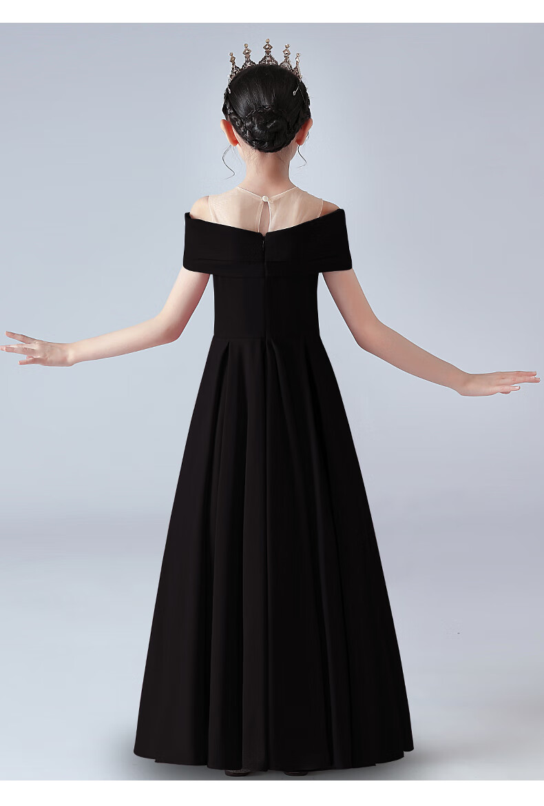 欢稚钢琴演奏礼服女童公主裙秋季高端黑色晚礼服儿童生日主持人连衣裙