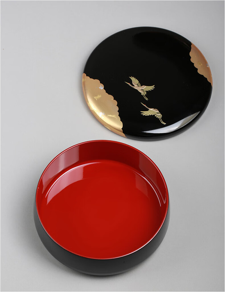 漆器果盒oranhome日本山中漆器莳绘祥鹤图果子器点心盒糖果盒盛钵果盘