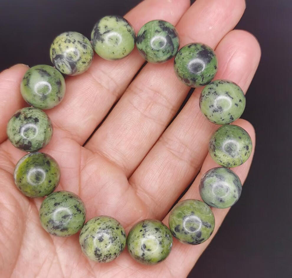 新升级药王石手串药王石手链蛇纹玉男女款圆润饰品绿色单圈藏玉圆珠