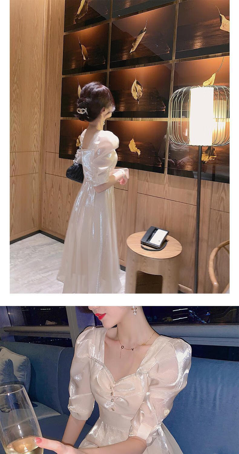 高品质连衣裙女春新款法式暮云纱连衣裙女夏季短袖白色长裙子仙女裙超