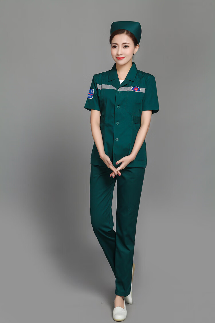 夏季护士服短袖分体套装急诊科护士120急救中心出诊服男女长墨绿工作