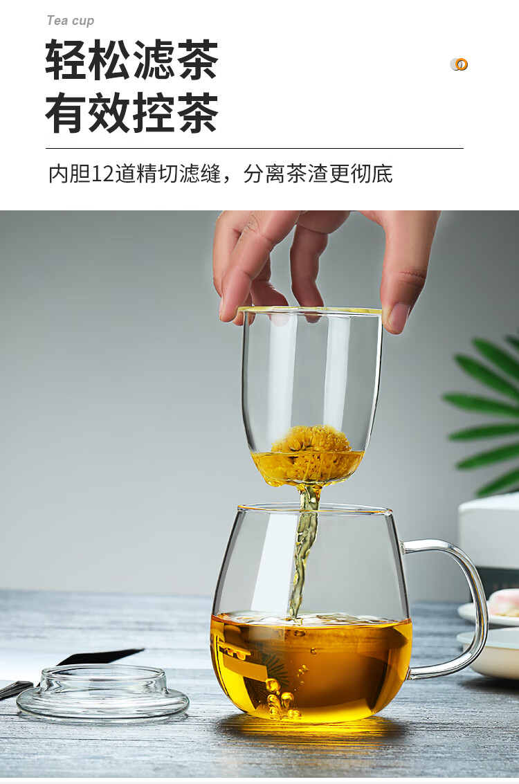 小罐茶茶杯 小茶杯单只小罐茶茶杯 耐热玻璃花茶杯子过滤带盖水杯带把