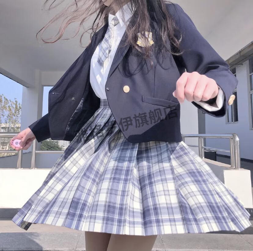 jk制服秋冬季套装烟灰jk半身裙秋冬初高中生学院风衬衫西装外套格子