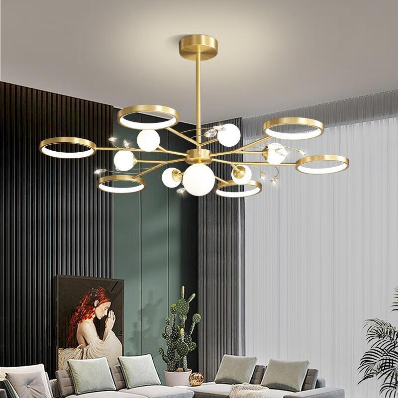 全铜吊灯轻奢客厅灯大气创意个性北欧餐厅灯现代简约金色水晶吊全铜