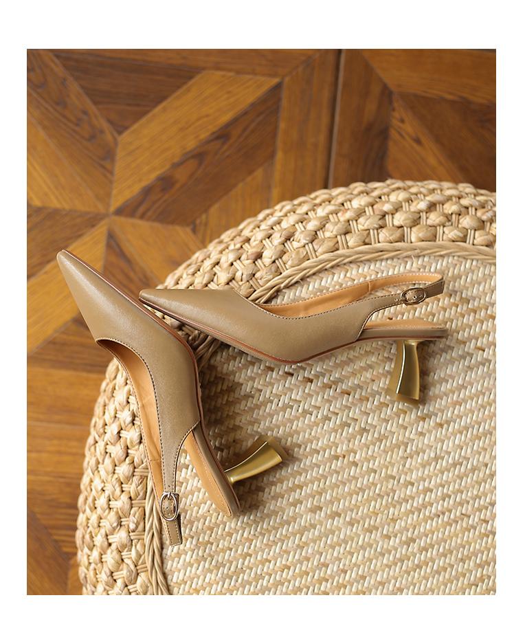 烟斗凉鞋女2022夏季新款尖头高跟鞋女士时尚包头细跟单鞋舒适中跟女鞋