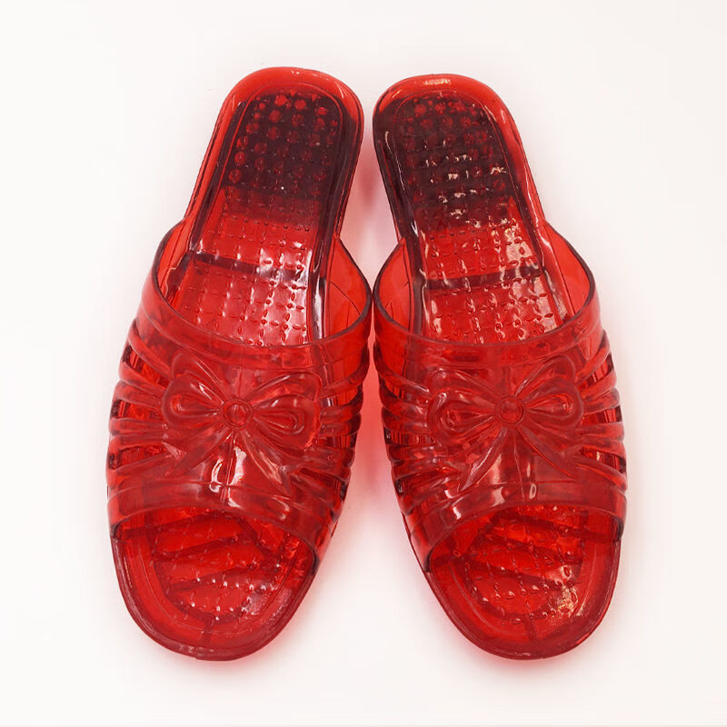 塑料凉拖鞋水晶女透明外穿妈妈拖女士平跟居家夏季洗澡浴室鞋 红色