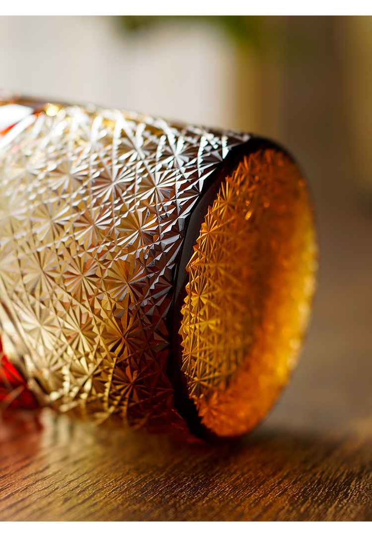 柒遇江户切子日式创意手工刻花玻璃杯水晶玻璃威士忌洋酒杯过年送礼