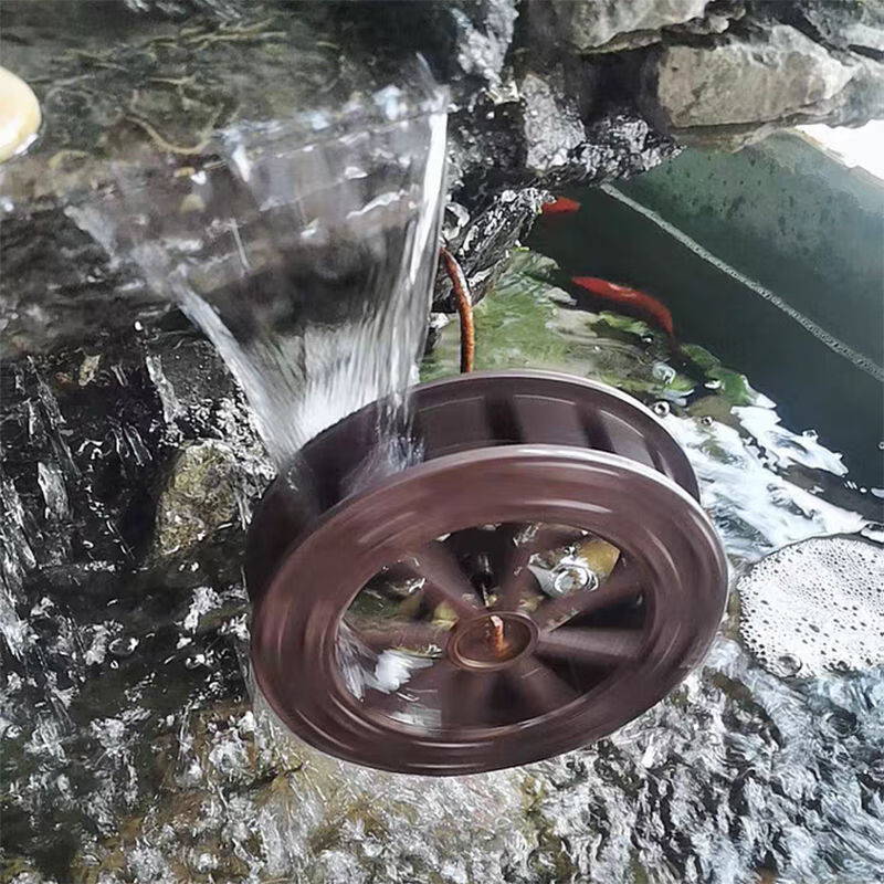水车摆件景观竹子假山塑料流水喷泉鱼缸上水石盆景风水轮配件 褐色