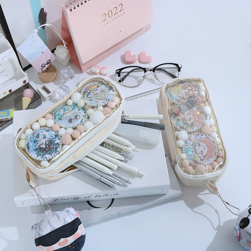 【原创日系痛包笔袋创意学生文具透明diy笔袋动漫周边吧唧装饰袋 奶