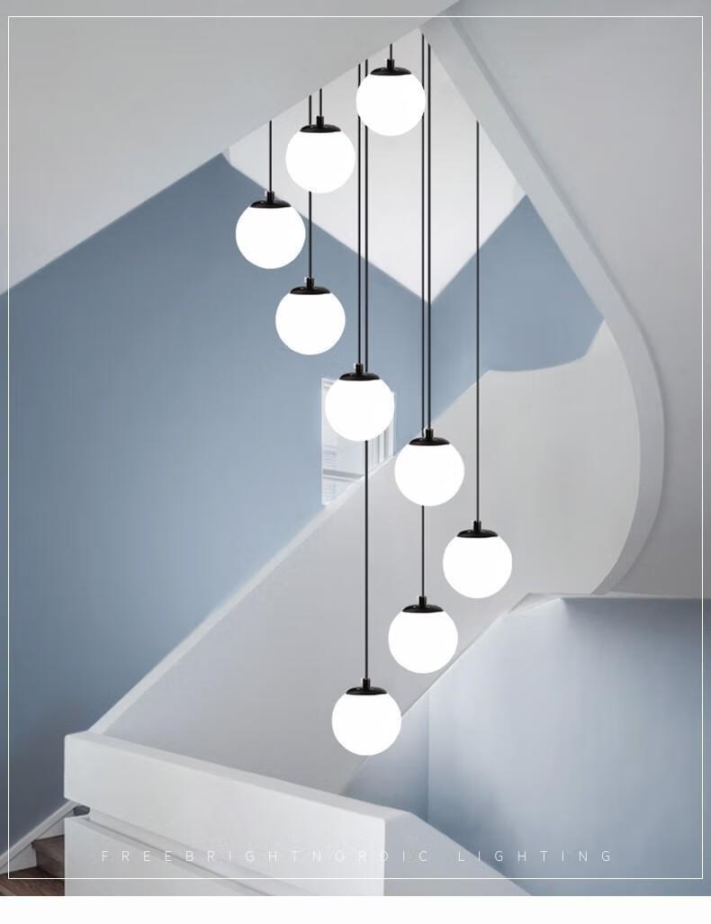 立颜复式楼梯吊灯现代简约轻奢别墅公寓吊灯摩豆吊灯旋转楼梯长吊灯8