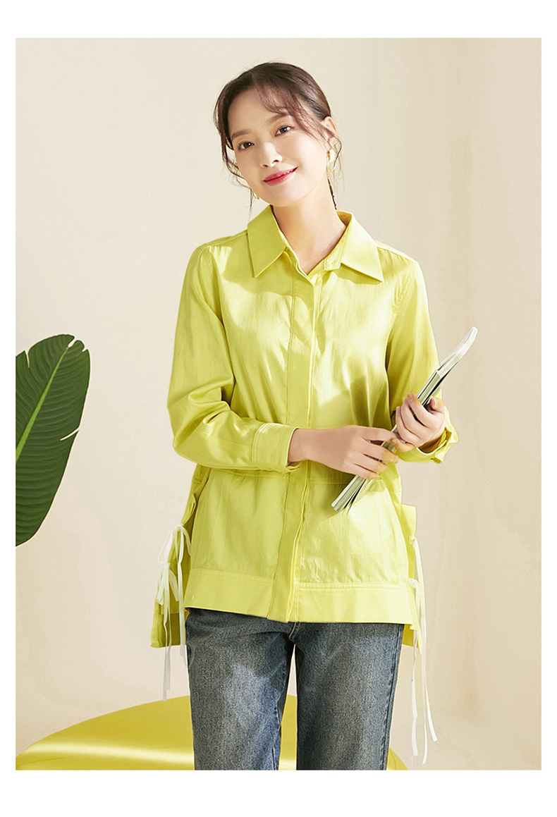 商场同款熙然2022春装新款休闲衬衣前短后长绑带中长款衬衫云朵白s