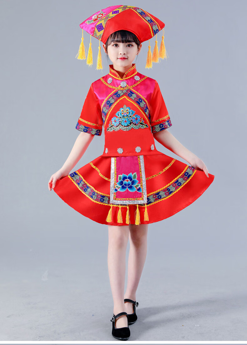 儿童壮族演出服广西壮族三月三男女童服装少数民族表演服壮族服装 g