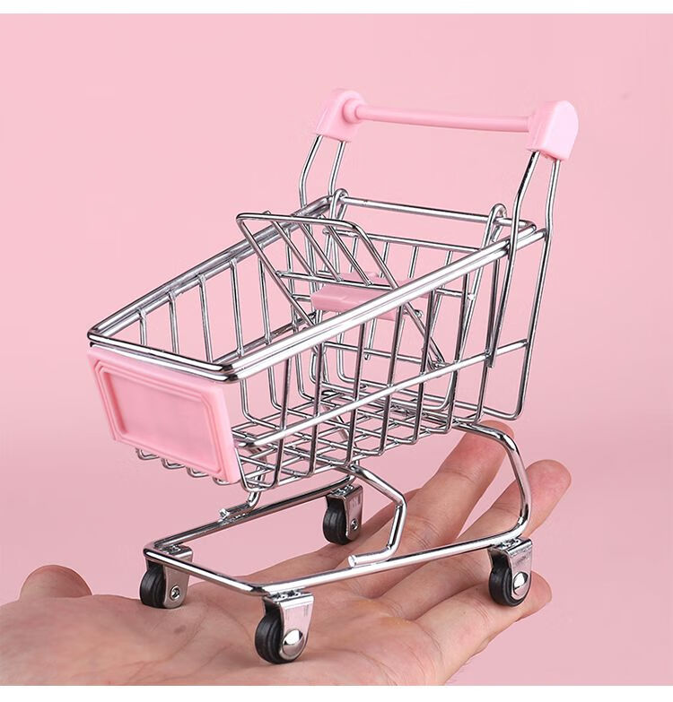 儿童手推车仿真迷你购物车超市玩具车过家家食物创意金属模型摆件购物