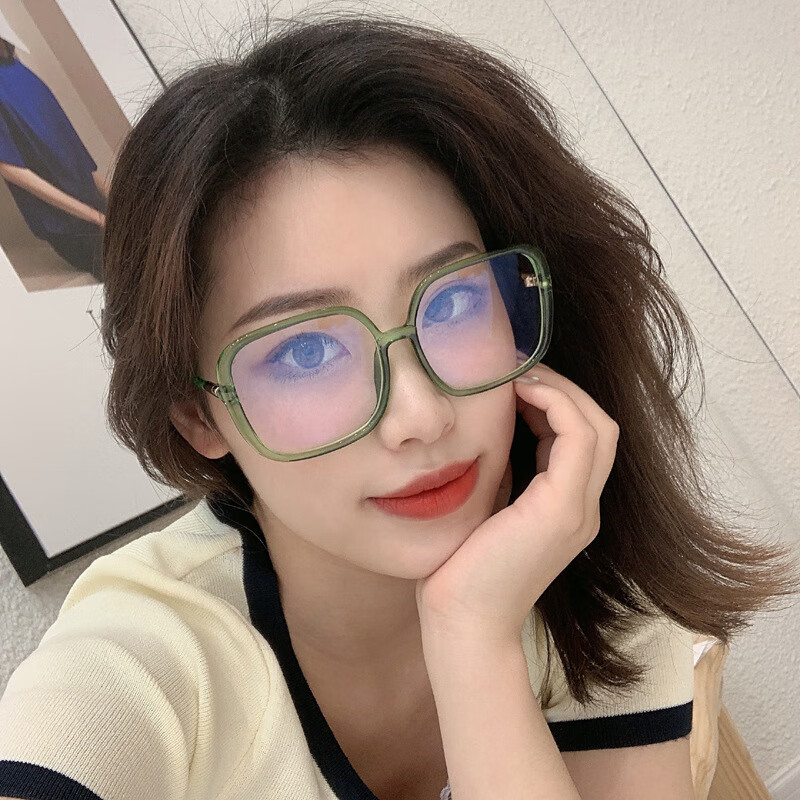 韩版超大框方形显瘦平光镜复古可配眼镜框ins网红女素颜眼镜 镜框 1.