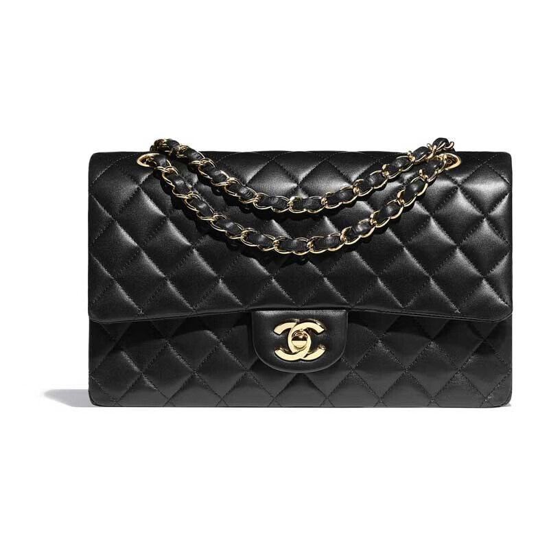 chanel香奈儿女包cf黑金羊皮革经典口盖包女士单肩包手袋白色小号145