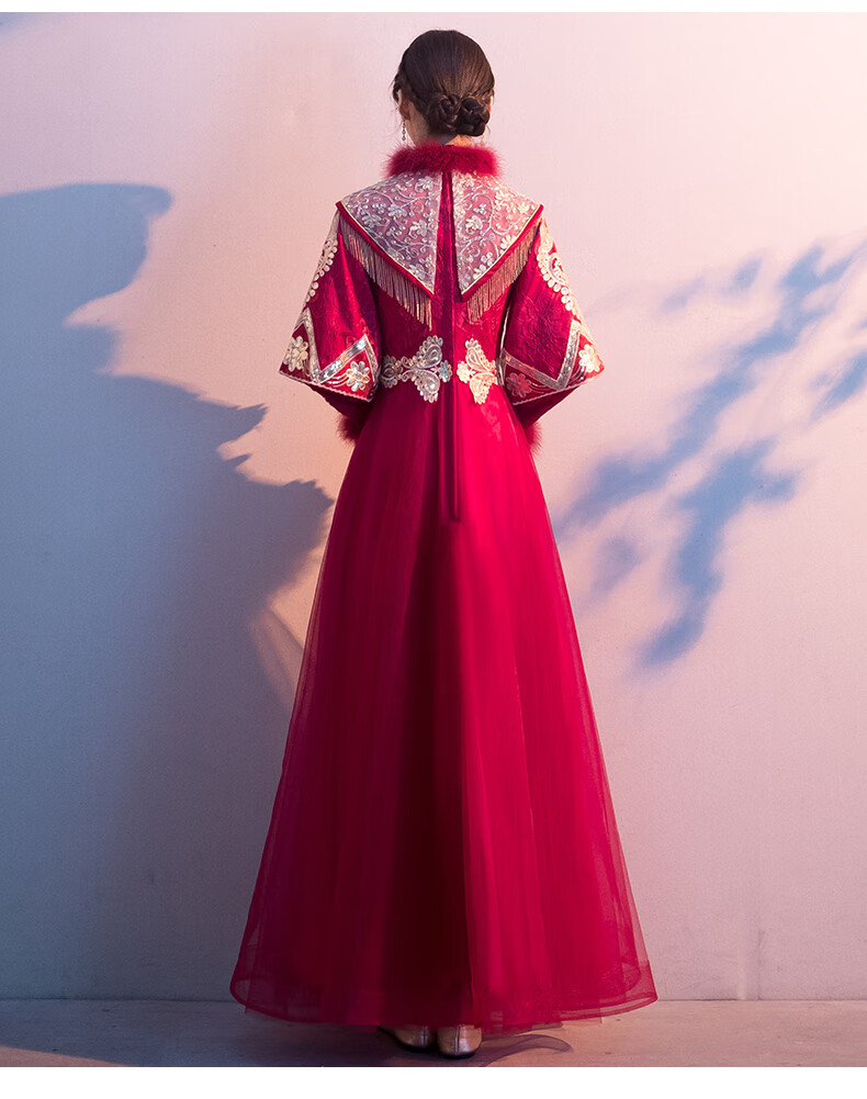 和服长袖敬酒服新娘2020新款中式风加厚秀禾服嫁衣结婚礼服女 大红色