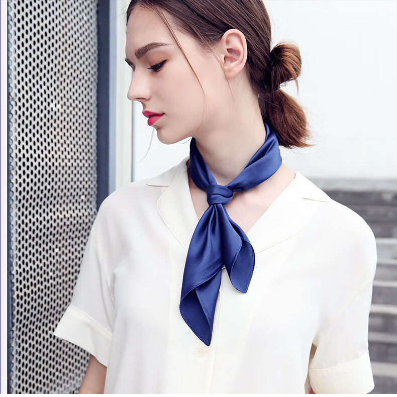 誓从新品色丁丝巾纯色仿小方巾围巾百搭春秋纱巾女士职业领巾短女银色