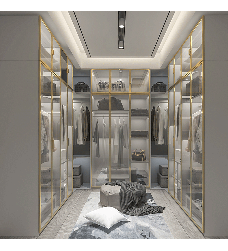 极简铝框窄边钢化玻璃门推拉门衣柜酒柜衣帽间书柜平开门工厂定制