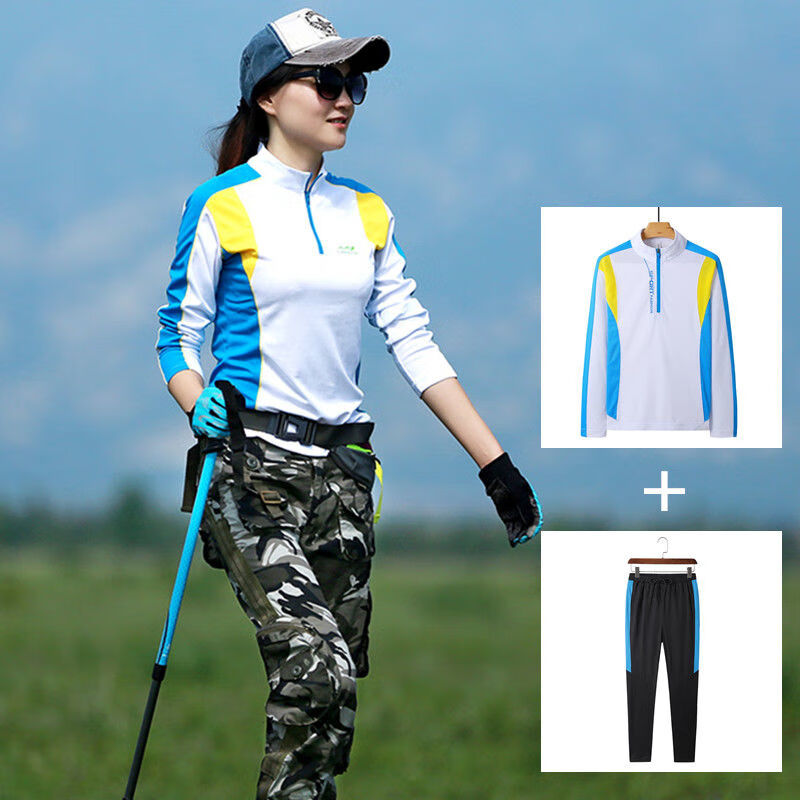 夏季登山服套装新款户外速干衣裤套装女长袖速干t恤弹力透气大码运动