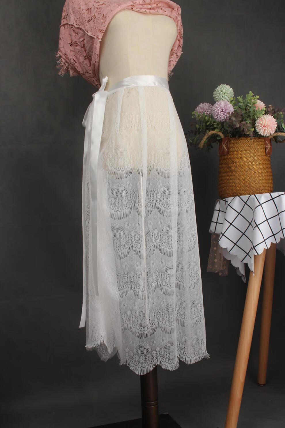 透明网纱半身裙单层性感一片式绑带蕾丝一层纱外搭黑色2均码