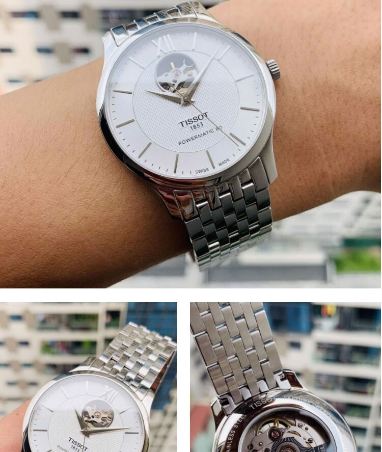 天梭tissot俊雅系列瑞表时尚钢带皮带镂空全自动机械防水瑞士男士手表