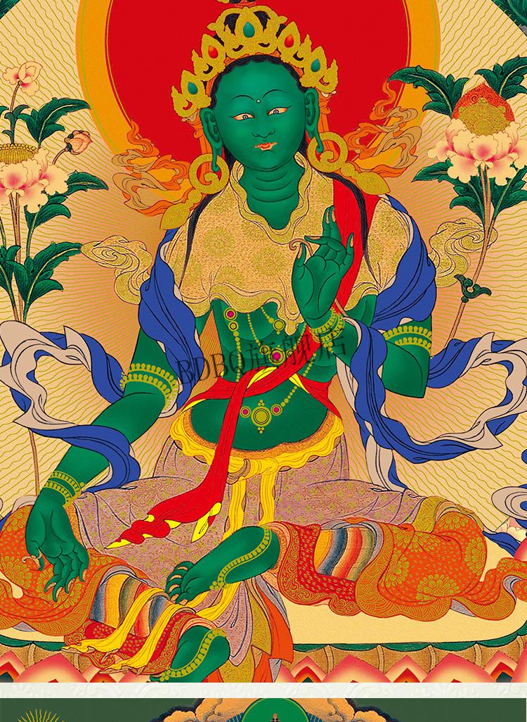 21度母 唐卡画像 西藏挂画 手工精裱布印金线唐卡佛像 特大号【图片