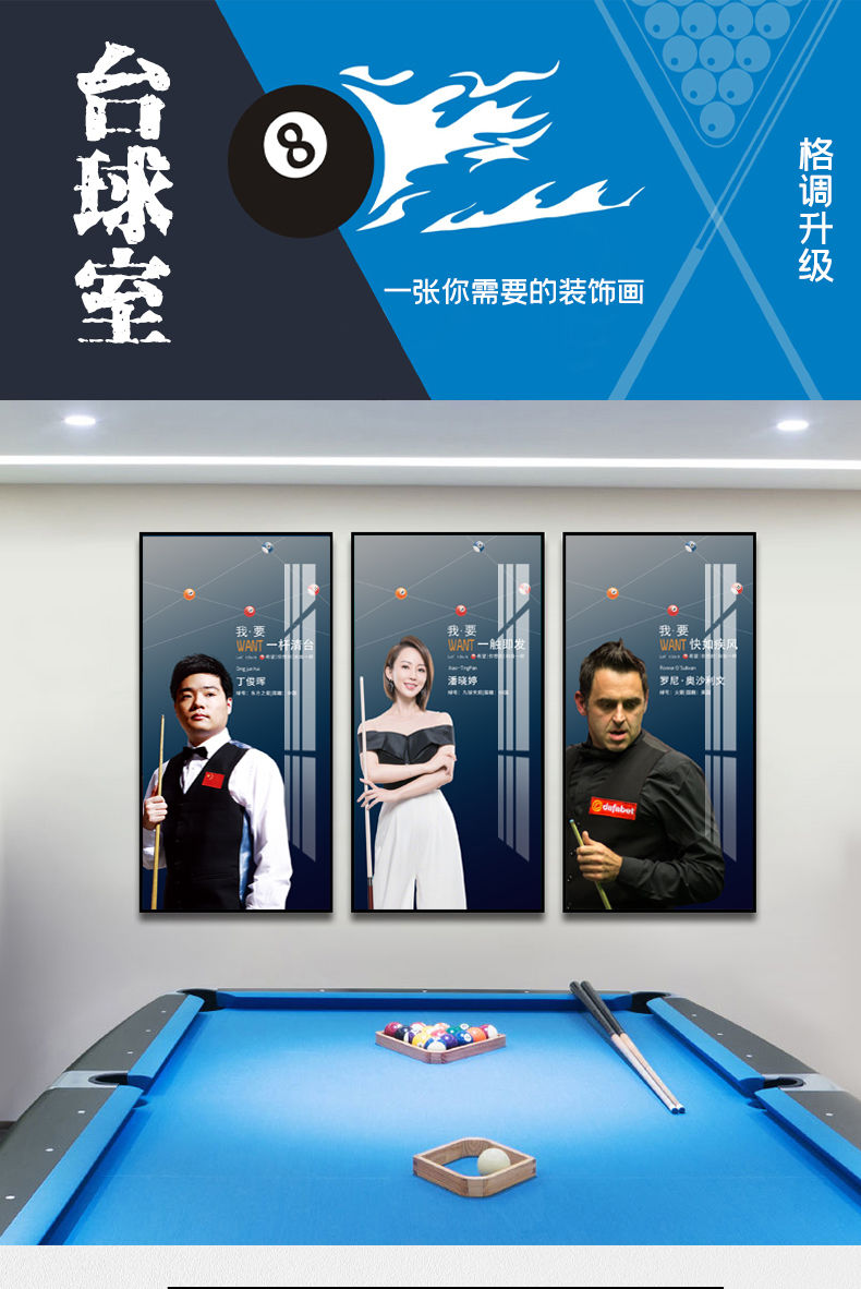 台球厅装饰画桌球室背景墙挂画斯诺克潘晓婷台球室台球室壁画a034080