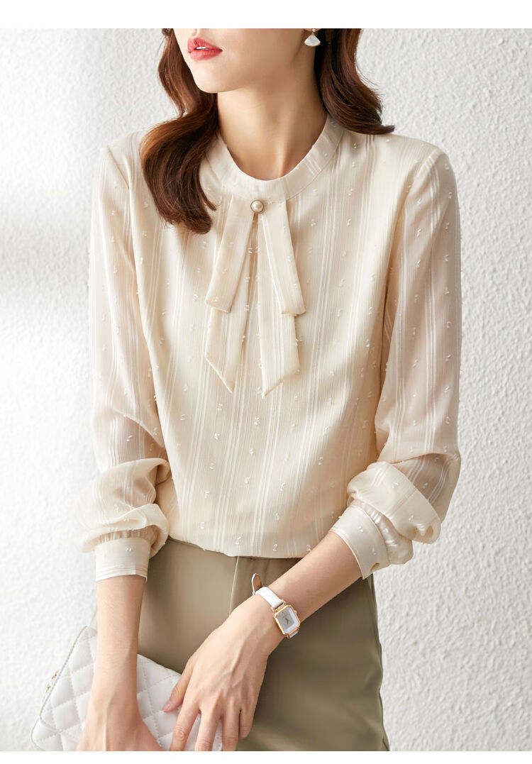 雪纺衫女早春新款小立领长袖雪纺衫女百搭小个子时尚洋气小众别致仙气