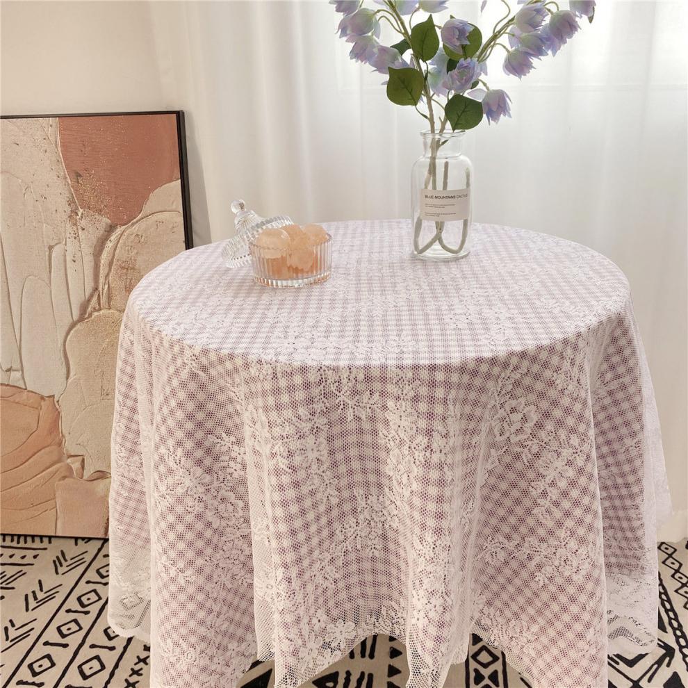 欧芬莱ofenlaiins复古网格镂空白色蕾丝桌布便携郊游野餐布盖布摆拍