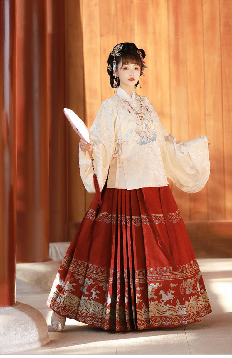 马面裙全套汉坊华汉服女踏山河明制织金妆花一片式马面裙圆领斜襟袄