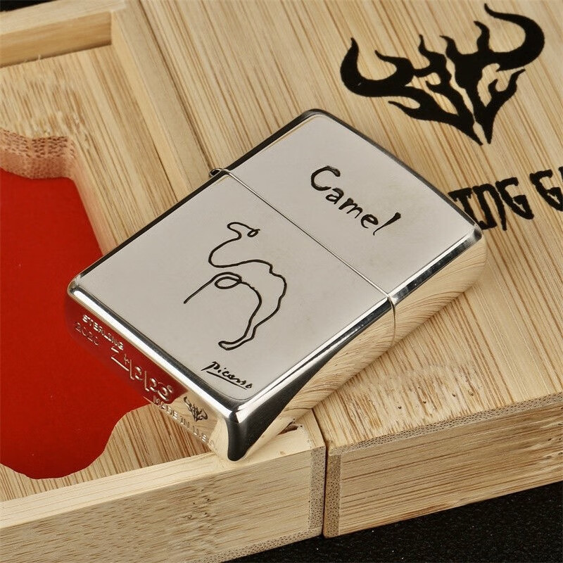 美国之宝zippo打火机蚊版毕加索线条简笔骆驼纯铜纯银盔甲限量防风