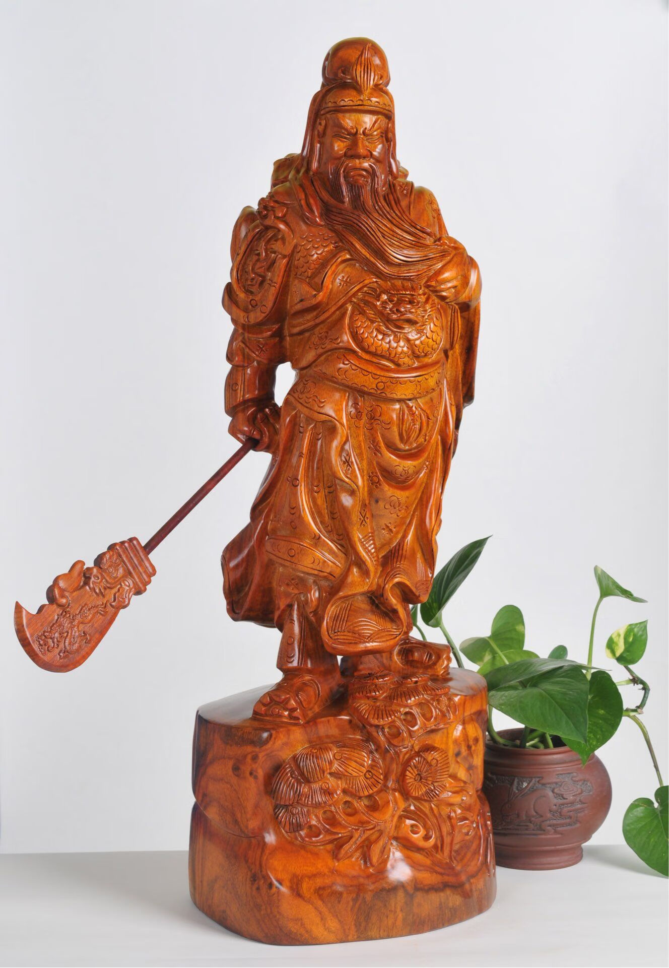 毕业季送老师的礼物木雕横刀关公佛像实木雕刻武财神大号红木工艺品木