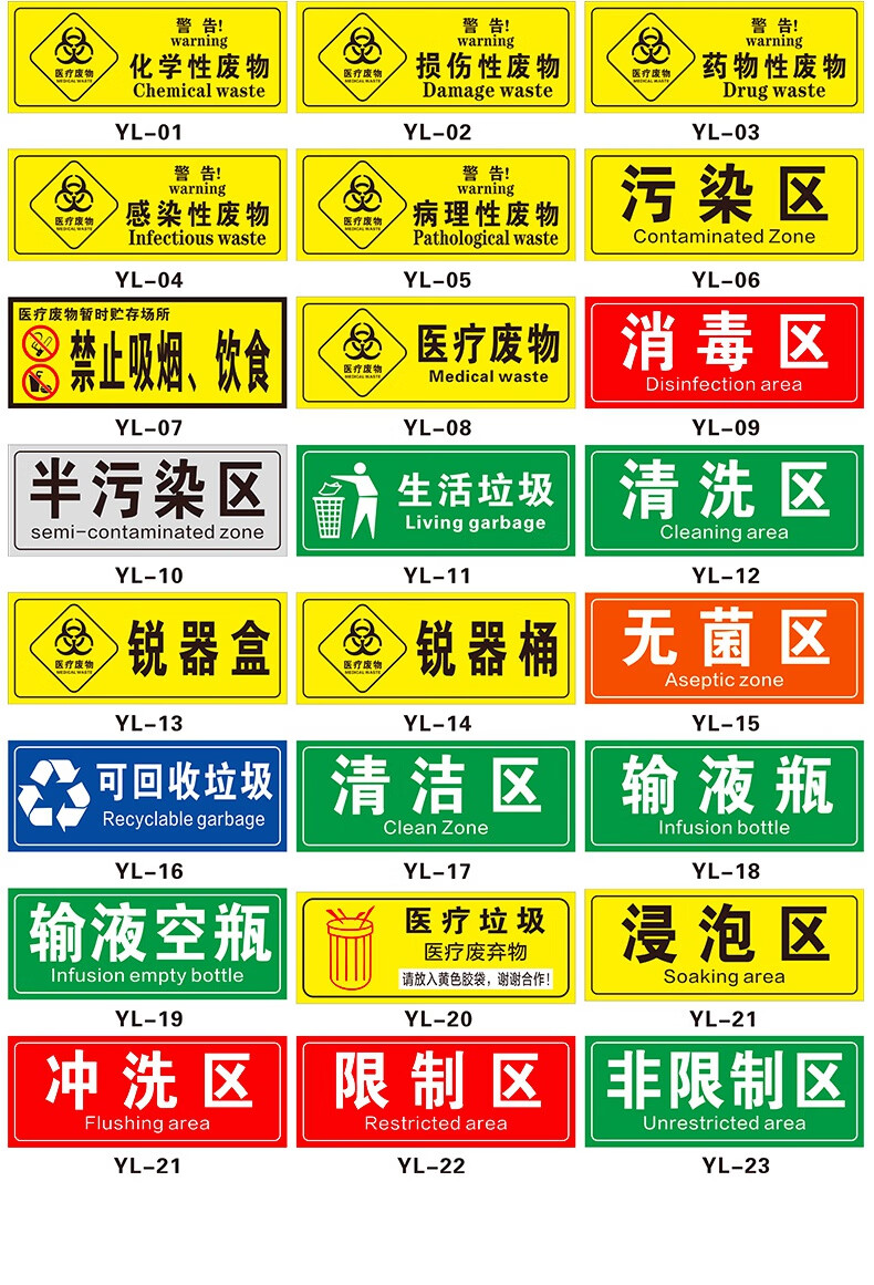 亚克力生活垃圾废物标签贴定制医院垃圾桶分类废弃物标识牌感染损伤