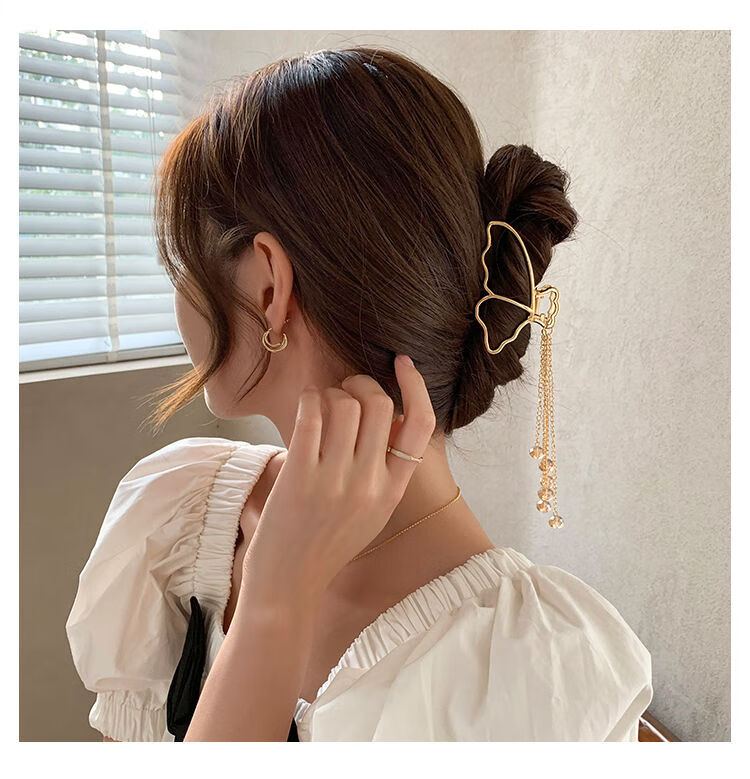 仙气流苏抓夹女春夏发饰后脑勺发卡头发夹子头饰韩国盘发抓鲨鱼夹 网