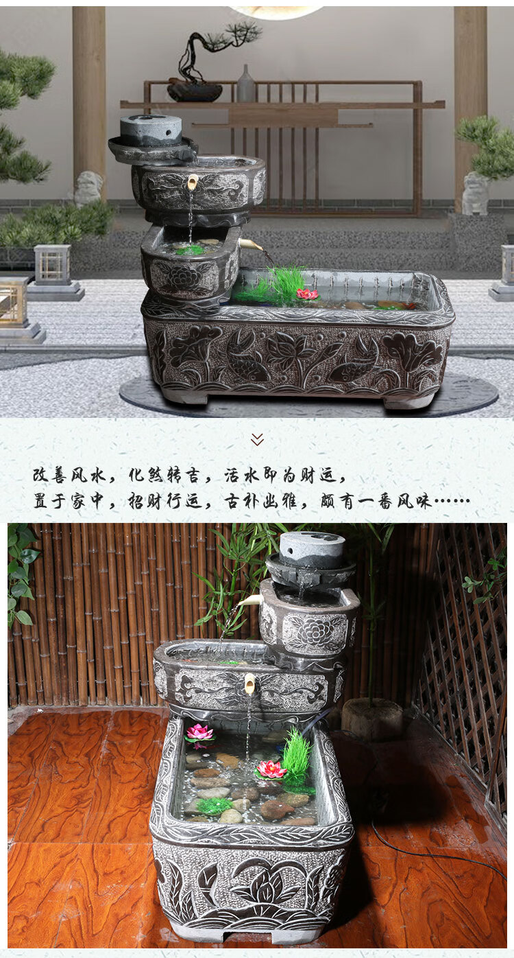 石槽鱼缸石头养鱼池青石雕荷花缸石水槽景观室内户外庭院流水摆件组合