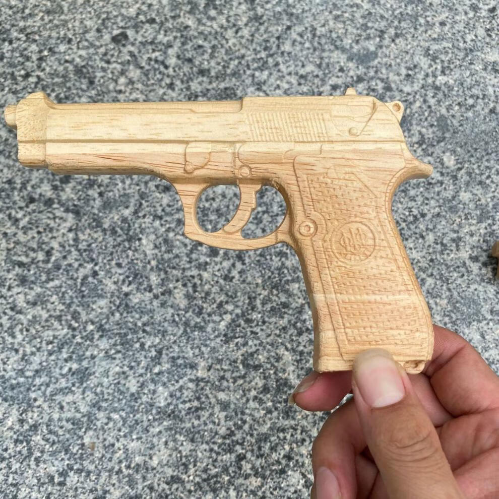 木头玩具枪打皮筋木枪连发皮筋枪步抢冲锋枪舞台表演道具长抢橡木浮雕