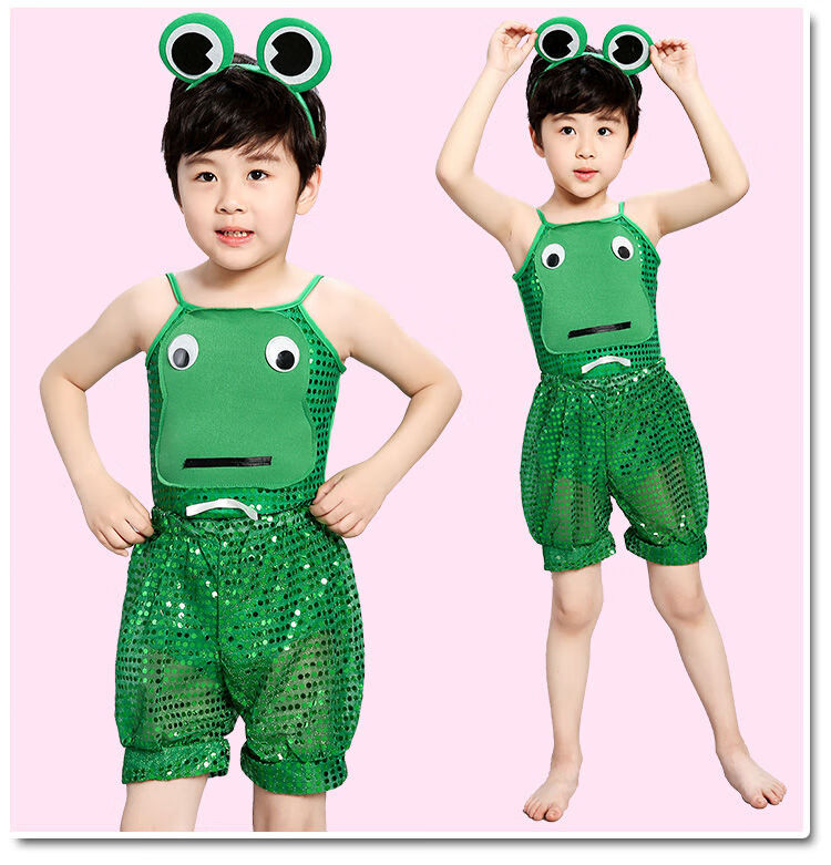 京菲依小跳蛙服新款儿童幼儿园动物舞蹈青蛙衣服六一表演小青蛙服装翠