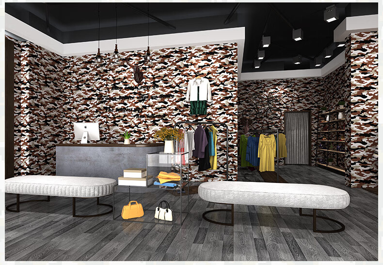 【新品】迷彩军旅军事主题餐厅饭店仿马赛克店面装修背景墙服装店墙纸