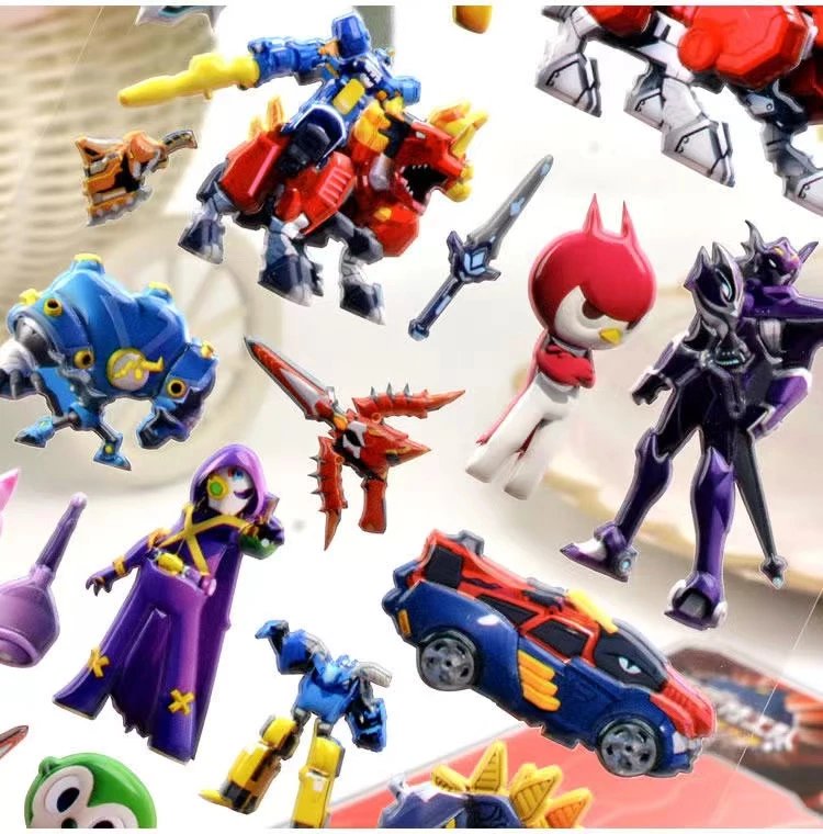 儿童卡通立体泡泡贴全套贴画男孩粘贴塞米机甲雷 闪乐迷你特工队4张