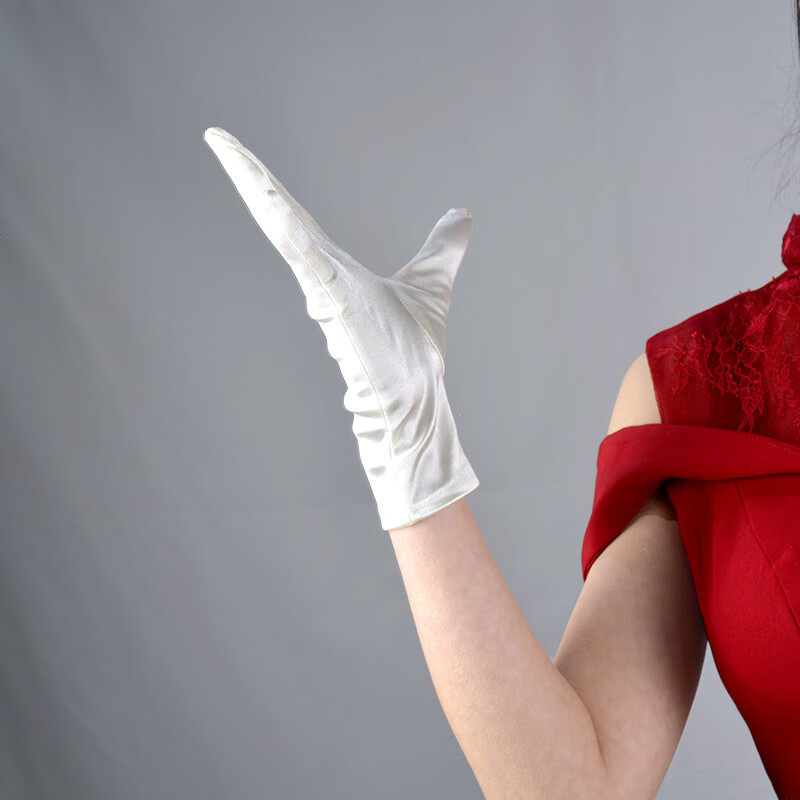 陈宣善丝绸手套珠宝白手套丝绸缎面长防晒拍照弹力礼仪首饰黑色礼服