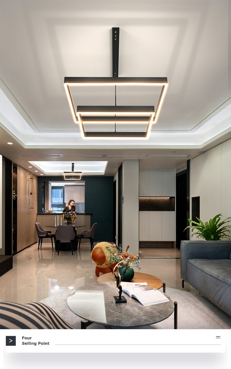 客厅吊灯新款现代简约大气大灯轻奢主灯方形北欧灯具客厅灯三圈100cm