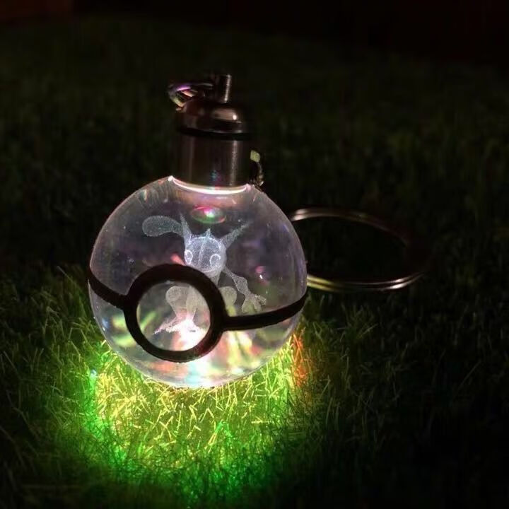 精灵球钥匙扣 神奇宝贝宠物3d水晶球可发光球梦幻皮卡丘挂件背包挂饰