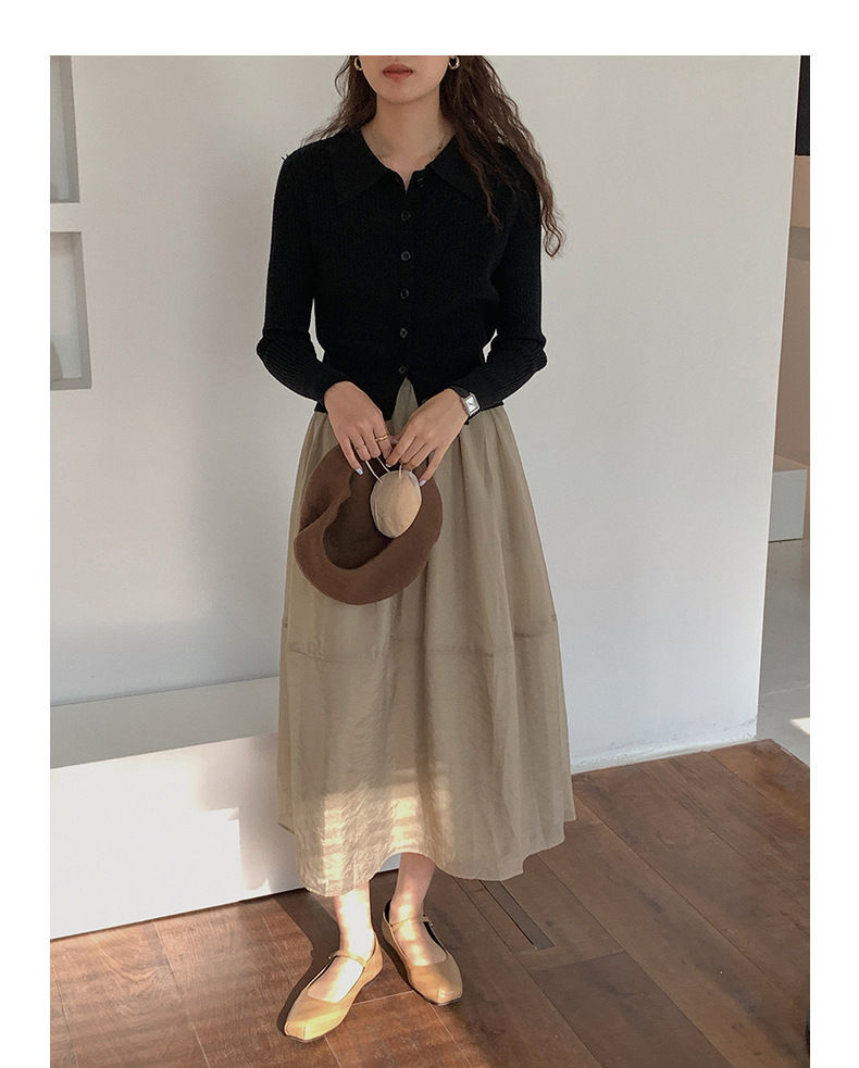 半身裙女气质纱裙大摆裙高腰显瘦伞裙a字咖色中长裙黑s8095斤