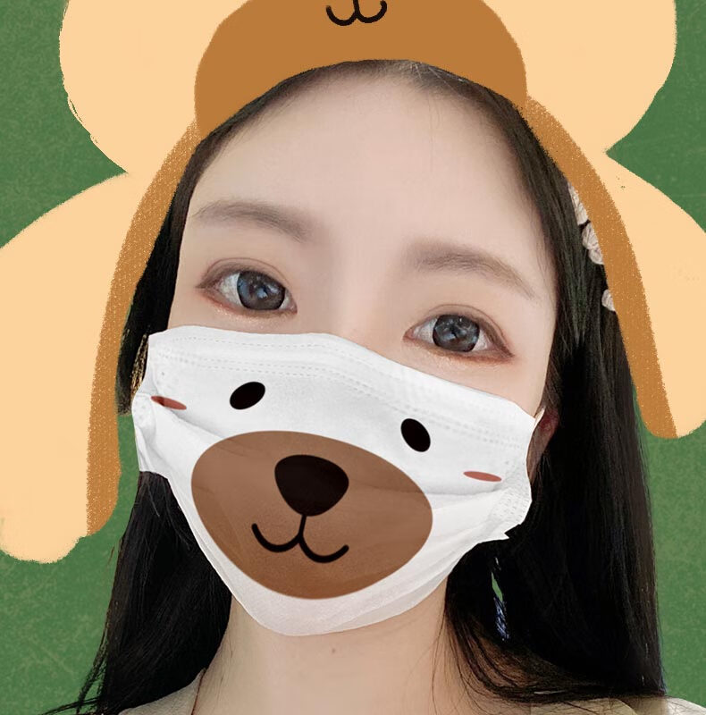 小熊可爱卡通口罩女性创意个性印花大人图案成人不勒耳时尚男潮款成人