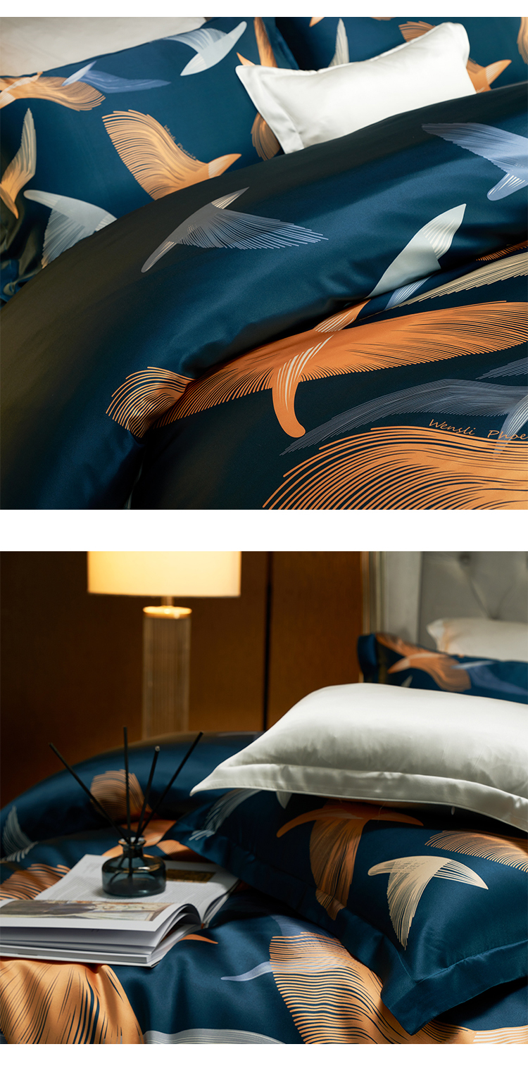 万事利床上用品裸感四件套桑蚕丝床单真丝四件套被套 -自由恣意 蓝色