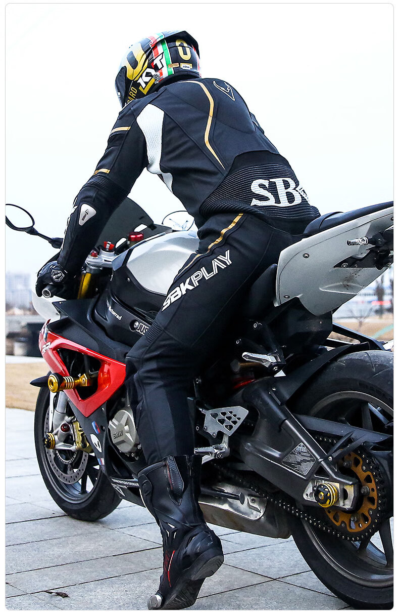 精选好货定制sbk连体皮衣赛车服摩托车骑行服竞技赛道机车服男防摔重