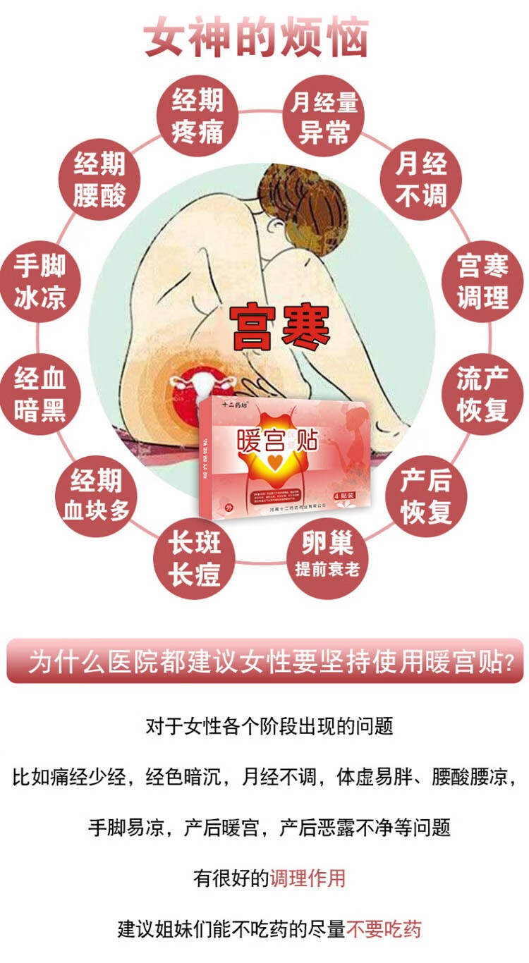 十二药坊暖宫贴月经不调女生大姨妈止痛调理宫寒暖贴经期一盒4片