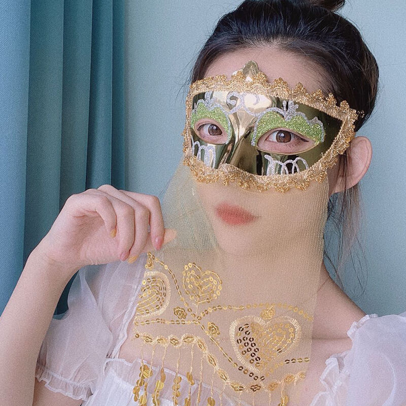 面纱古风成人儿童女款半脸公主古风万圣节化妆舞会表演道具 面纱白色